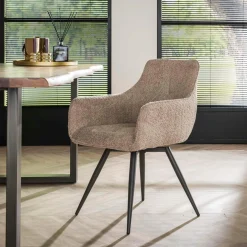 Draaibare Eetkamerstoel Lara - Bouclé Zand - Loft24.nl