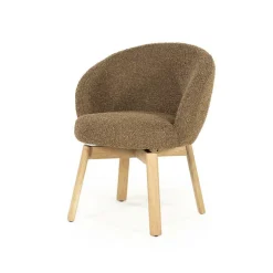 Draaibare Eetkamerstoel Livia Bouclé en eikenhout - Bruin - Loft24.nl