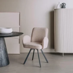 Draaibare Eetkamerstoel Livo Bouclé - Beige - Loft24.nl