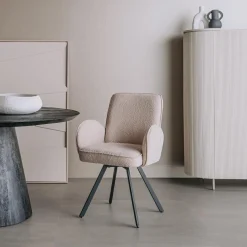 Draaibare Eetkamerstoel Livo Bouclé - Beige - Loft24.nl