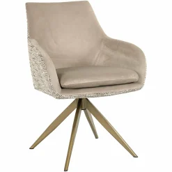 Draaibare Eetkamerstoel Lisonne Velvet en stof kleur Khaki/Naturel - Loft24.nl