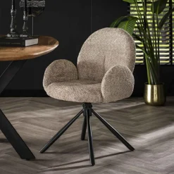 Draaibare Eetkamerstoel Rondo - Bouclé Zand - Loft24.nl