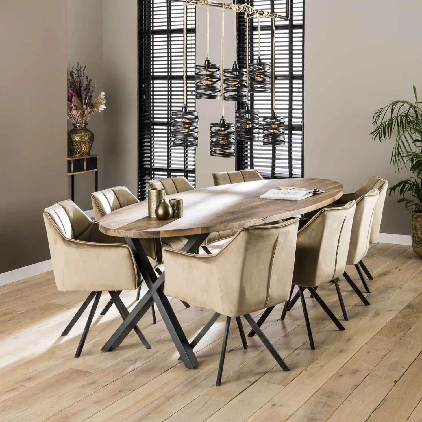 Draaibare eetkamerstoel Raster Velvet - Champagne - Loft24.nl