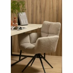 Draaibare Eetkamerstoel Vinny Bouclé met armleuning - Zand - Loft24.nl