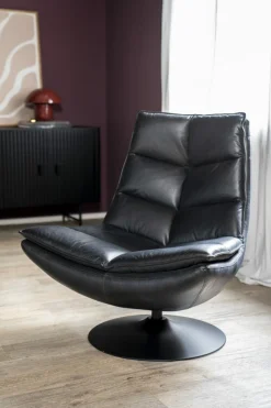 Draaifauteuil Sven Leder - Zwart - Loft24.nl