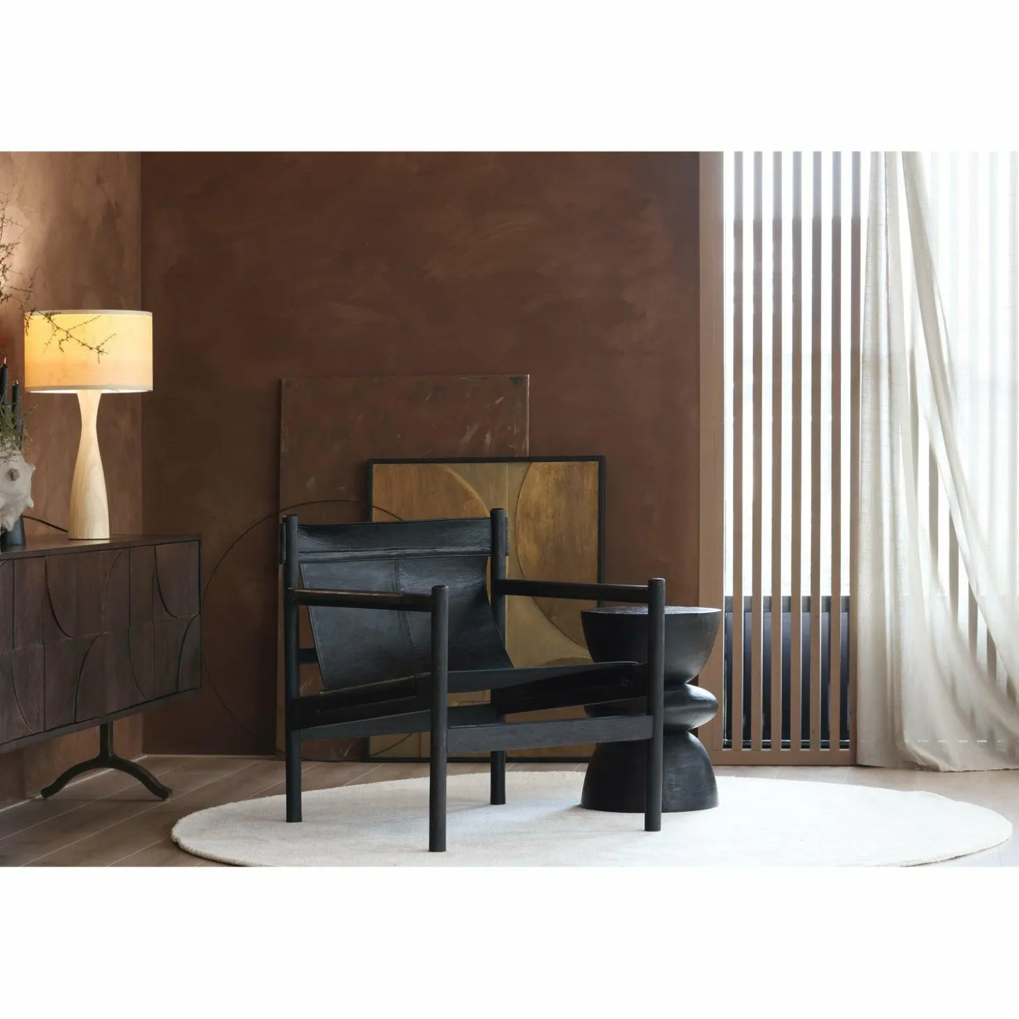 Dressoir Draw Mangohout, 180cm, kleur Zwart - Loft24.nl