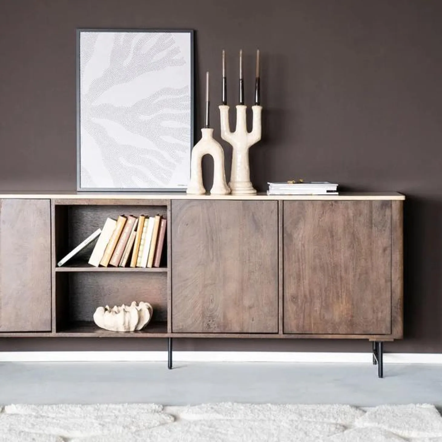 Dressoir Lio Mangohout Travertin 200x41x75cm - bruin - Loft24.nl