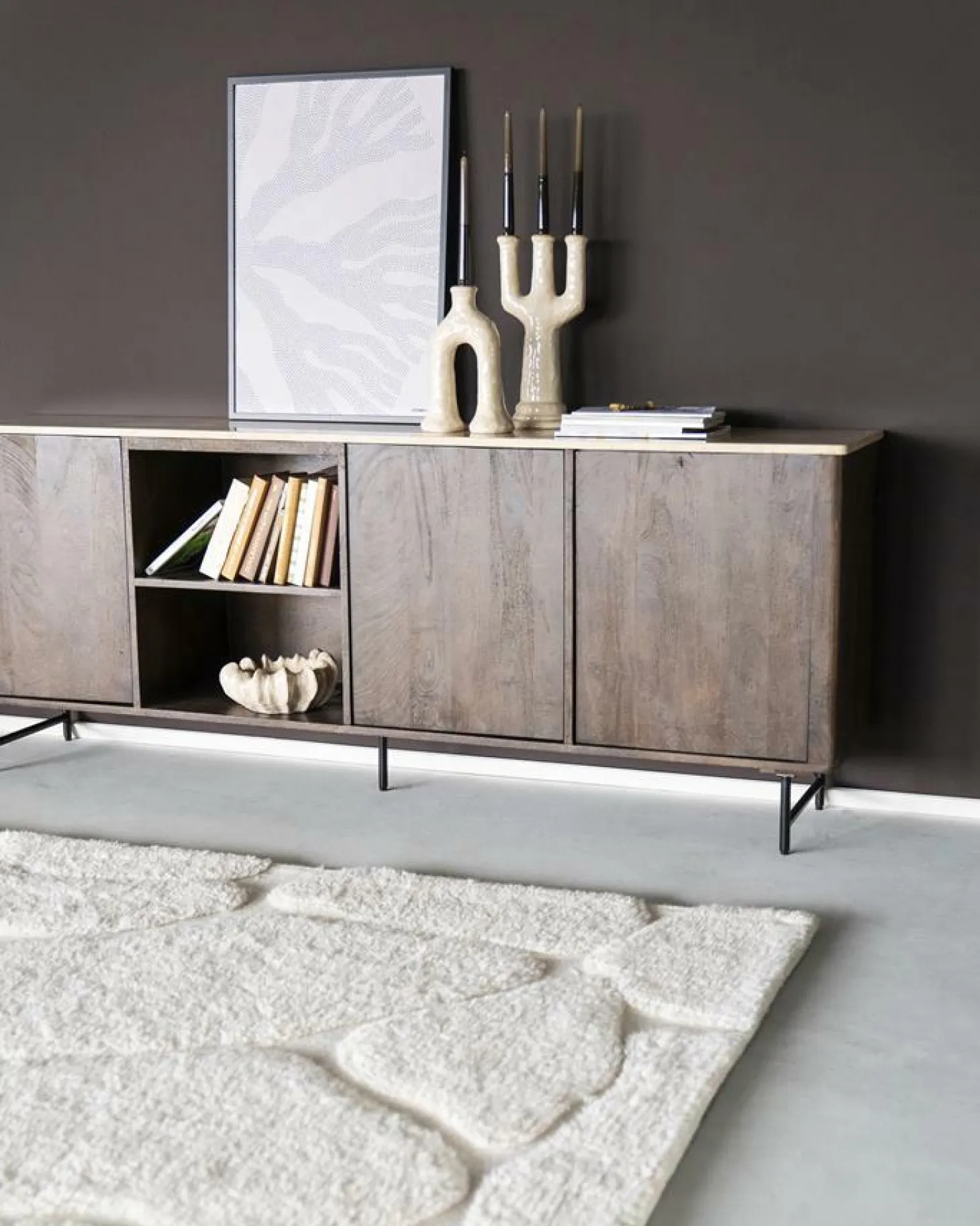 Dressoir Lio Mangohout Travertin 200x41x75cm - bruin - Loft24.nl