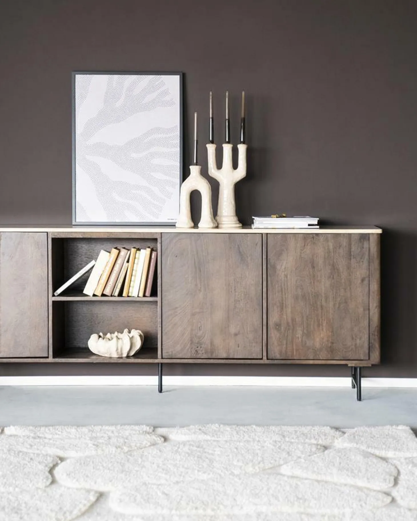 Dressoir Lio Mangohout Travertin 200x41x75cm - bruin - Loft24.nl