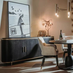 Dressoir Rivello Mangohout Zwart/Goud - 210 cm - Loft24.nl