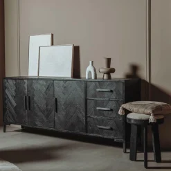 Dressoir Ziano Visgraat Zwart - 220 cm - Loft24.nl