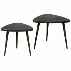 Driehoekige Salontafel Viola Mangohout Zwart Set van 2 stuks - Loft24.nl