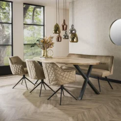 Eetkamerbank Pull Velours Champagne - 180cm - Loft24.nl