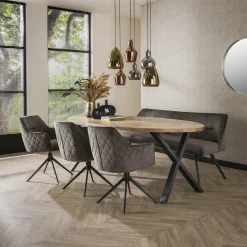 Eetkamerbank Pull Velours Champagne - 180cm - Loft24.nl