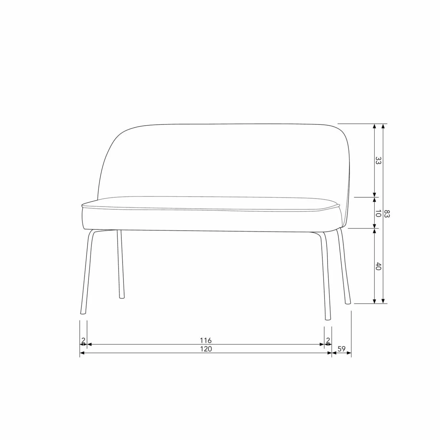 Eetkamerbank Vogue Velvet, 120cm - Zwart - Loft24.nl