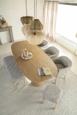 Eetkamerstoel Micha Geweven stof en eikenhout - Taupe - Loft24.nl