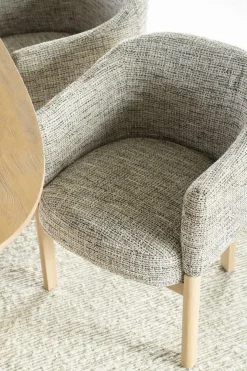 Eetkamerstoel Micha Geweven stof en eikenhout - Taupe - Loft24.nl