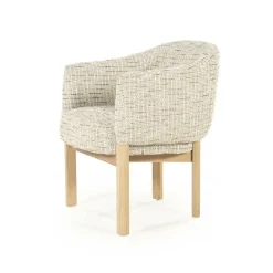 Eetkamerstoel Micha Geweven stof en eikenhout - Beige - Loft24.nl