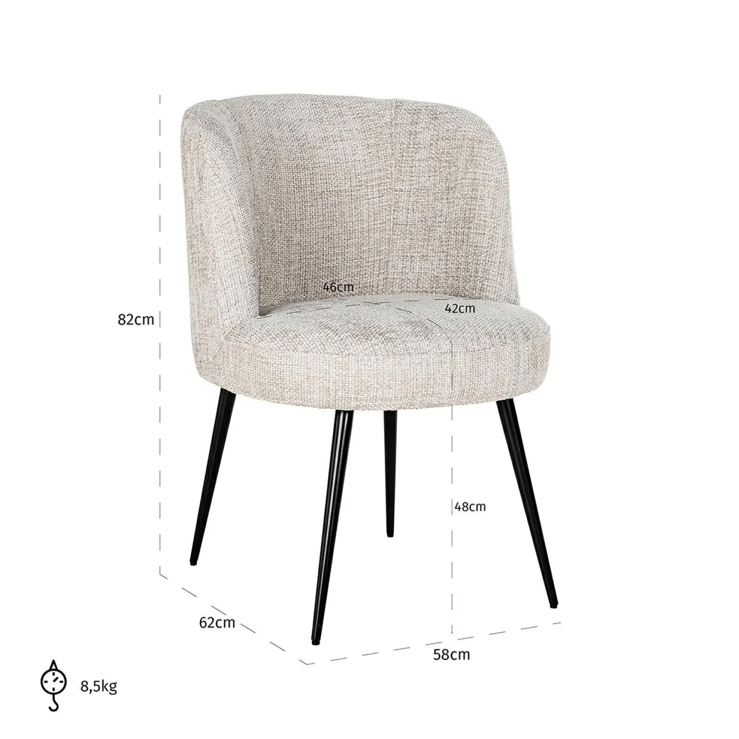 Eetkamerstoel Morton Chenille kleur Naturel - Loft24.nl