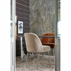 Eetkamerstoel Mount 3D Chenille met chrome poot - Zand - Loft24.nl