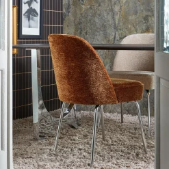 Eetkamerstoel Mount 3D Chenille met chrome poot - Middenbruin - Loft24.nl