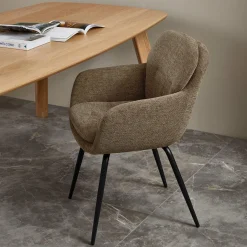 Eetkamerstoel Runa Chenille - Donker Zand - Loft24.nl