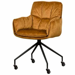 Eetkamerstoel Saronno Velvet met wielen - Geel - Loft24.nl