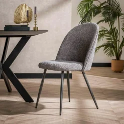 Eetkamerstoel Tom met hoge rug - Bouclé Grijs - Loft24.nl