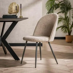 Eetkamerstoel Tom met hoge rug - Bouclé Zand - Loft24.nl