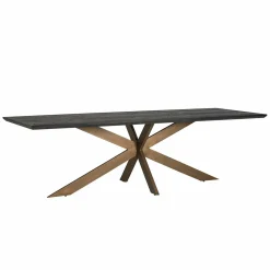 Eettafel Blackbone Eiken 260 x 100 cm met geborsteld gouden spinpoot - Zwart - Loft24.nl