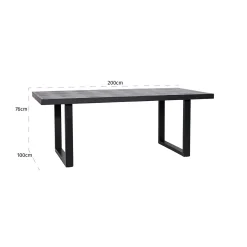 Eettafel Blax 200 x 100 cm eiken met metalen onderstel - Zwart - Loft24.nl