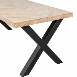 Eettafel Tablo Mangohout Visgraat, met X-poot - 200cm - Loft24.nl