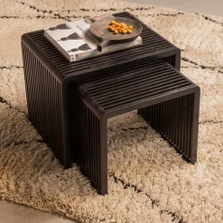 Exclusive Bijzettafel Willa Set van 2 stuks Teakhout Zwart - Loft24.nl