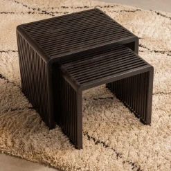 Exclusive Bijzettafel Willa Set van 2 stuks Teakhout Zwart - Loft24.nl