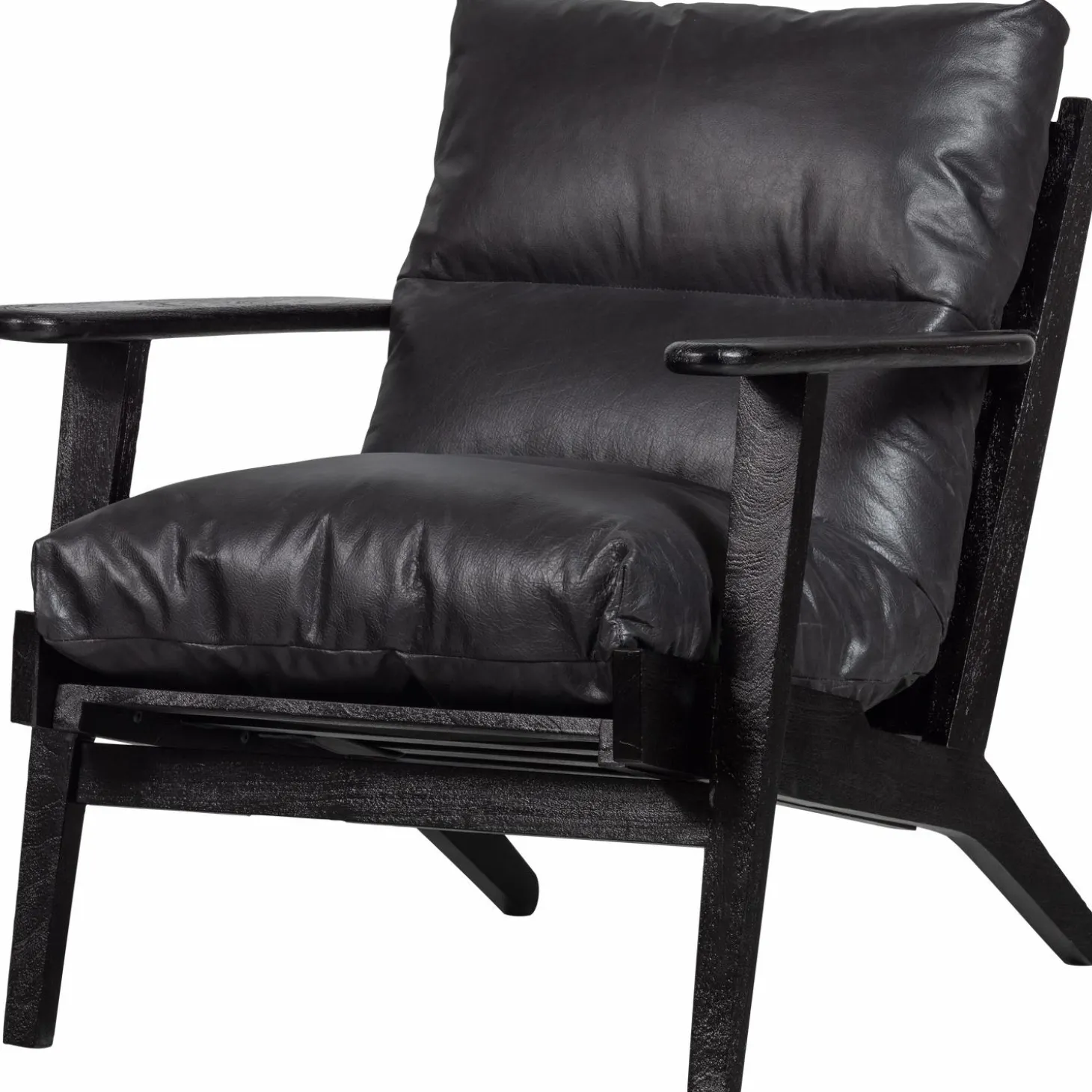 Fauteuil Houston Acaciahout / Leder - Zwart - Loft24.nl