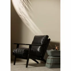 Fauteuil Houston Acaciahout / Leder - Zwart - Loft24.nl