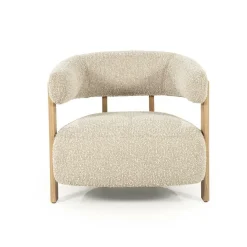 Fauteuil Lola Bouclé en eikenhout - Taupe - Loft24.nl