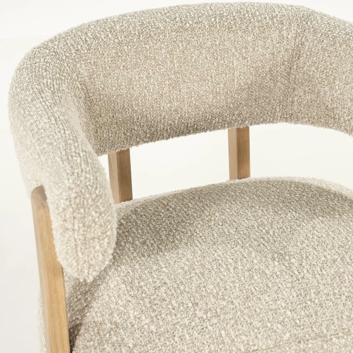 Fauteuil Lola Bouclé en eikenhout - Taupe - Loft24.nl