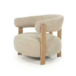 Fauteuil Lola Bouclé en eikenhout - Bruin - Loft24.nl