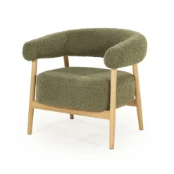 Fauteuil Mysa Teddy en eikenhout - Groen - Loft24.nl