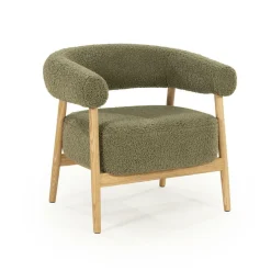 Fauteuil Mysa Teddy en eikenhout - Groen - Loft24.nl