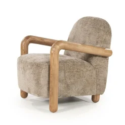 Fauteuil Retrova Bouclé en hout - Taupe - Loft24.nl