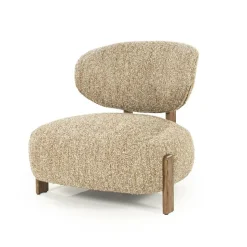 Fauteuil Reza Bouclé en bruin eikenhout - Taupe - Loft24.nl