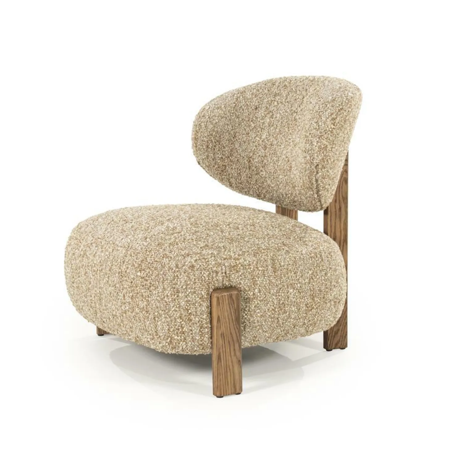 Fauteuil Reza Bouclé en bruin eikenhout - Taupe - Loft24.nl
