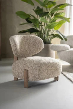 Fauteuil Reza Bouclé en bruin eikenhout - Taupe - Loft24.nl