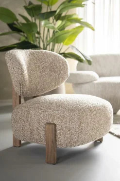 Fauteuil Reza Bouclé en bruin eikenhout - Taupe - Loft24.nl