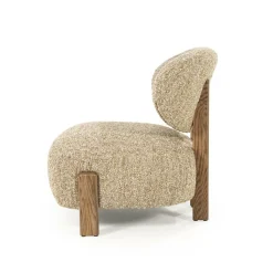 Fauteuil Reza Bouclé en bruin eikenhout - Taupe - Loft24.nl