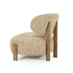 Fauteuil Reza Bouclé en bruin eikenhout - Taupe - Loft24.nl