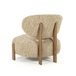 Fauteuil Reza Bouclé en bruin eikenhout - Taupe - Loft24.nl