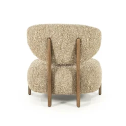 Fauteuil Reza Bouclé en bruin eikenhout - Taupe - Loft24.nl